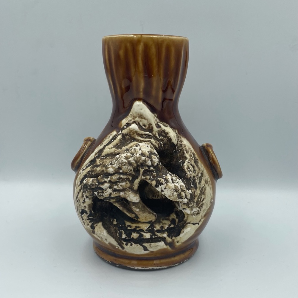 Vintage Japanese Sculpture Carved Pottery Vase